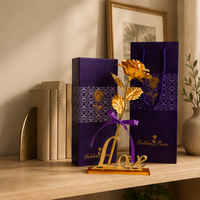 Ornement de rose plaqué or, fleur artificielle éternelle, base en forme de cœur, boîte cadeau, mariage, Saint-Valentin, vente en gros