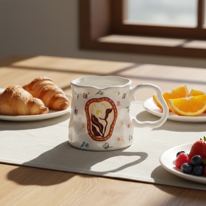 Taza de Cerámica Ecológica <span class=keywords><strong>con</strong></span> Diseño Floral de Dibujos Animados de Estilo Nórdico Creativo, Apta para Lavavajillas, para Mujeres, de Alta Gama, para Uso Doméstico, para Café y <span class=keywords><strong>Leche</strong></span> - Product Image 4