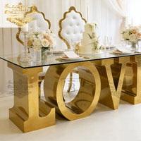Tables en verre rectangulaires en acier inoxydable doré, modernes, luxueuses et romantiques, pour les mariages, les événements et les hôtels