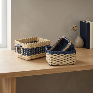 Nordic <b>Rope</b> Storage <b>Baskets</b> With Handles Rectangle Multi-Purpose Neatening Organizers Beige Navy Blue - Product Image 4