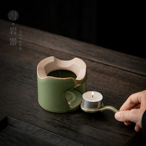 Calentador de té de cerámica, mini estufa de celadón, portavelas, esmalte verde bambú, forma poligonal, para servir té - Product Image 2