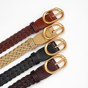 <span class=keywords><strong>Ceinture</strong></span> vintage <span class=keywords><strong>tressée</strong></span> en cuir véritable pour <span class=keywords><strong>femme</strong></span>, fine, avec boucle ardillon en alliage doré, sangle tendance pour jupe en jean et pull en maille - Product Image 1