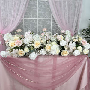 Factory Custom Wedding Flowers pink and white flower runner <b>baby</b> breath artificial flower table runner - Product Image 3