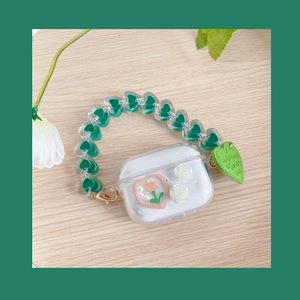 Étui airpods 2/ pro transparent, motif floral, avec feuilles, chaîne verte cœur, décoration, <span class=keywords><strong>dernier</strong></span> modèle, bling - Product Image 4