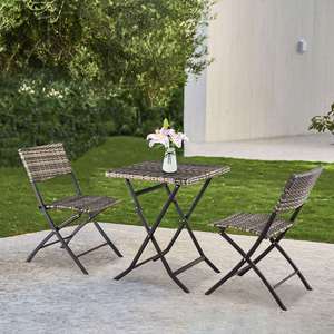 Ensemble bistrot moderne en rotin PE et acier pliable 4 places, table et <span class=keywords><strong>chaises</strong></span> de café d'extérieur pour <span class=keywords><strong>salon</strong></span>, cour, parc, hôtel - Product Image 6