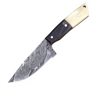 Cuchillo de caza de acero de Damasco con punta de caña, mango de asta, espesor de hoja de 0.45mm, borde biselado, grado DIY, personalizable OEM - Product Image 1
