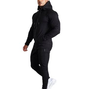 Survêtement de sport en molleton uni avec fermeture éclair, logo personnalisé, de haute qualité, jogging pour homme, sweat-shirt à capuche - Product Image 3