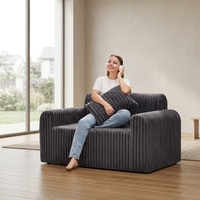 Canapé sectionnel sans cadre en mousse à mémoire de forme, tissu velours côtelé indigo, taille double, pour appartement et villa, compressé sous vide, gain de place, confortable