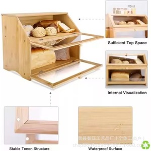 Caja de almacenamiento de bambú para cocina, pan y alimentos, caja de almacenamiento multiusos de madera maciza para verduras y frutas - Product Image 4