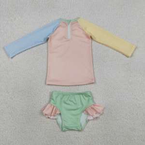 Maillot de bain décontracté d'été personnalisé pour enfants, garçons et filles, couleur unie, design à empiècements, short de bain, ensemble 2 pièces - Product Image 2