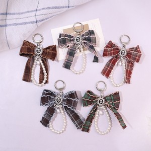 Nouveau motif <span class=keywords><strong>à</strong></span> carreaux, pendentif porte-clés nœud perlé, cadeau pour téléphone portable, cordon de suspension, accessoire pour sacs - Product Image 1