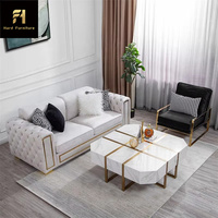 Table centrale carrée en marbre moderne de luxe Tables basses en marbre véritable blanc Pied en acier inoxydable doré pour meubles de salon et de maison
