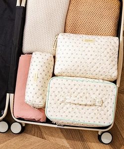 3 Piece Quilted Makeup Bag Set 10.6 Inch Floral Print Cosmetic Double Zipper Top Handle Travel Toiletry Women Gift <b>Suitcase</b> Pack - Product Image 4