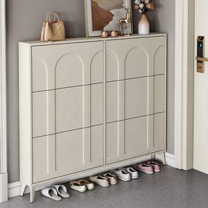 Gabinete Zapatero Abatible Ultrafino con Puerta Negra Mueble <span class=keywords><strong>de</strong></span> Entrada Estilo Americano para Pasillo Estrecho Zapatero Exterior - Product Image 1