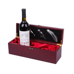 Custom Wooden Wine Whiskey Packaging Box For 1 Bottles With Accessories Wine Storage Case