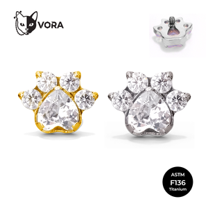 Clous d'oreilles labret en titane de qualité implant ASTM F136, motif <span class=keywords><strong>patte</strong></span> de chat mignon, piercing avec zircon CZ, filetage interne - Product Image 1
