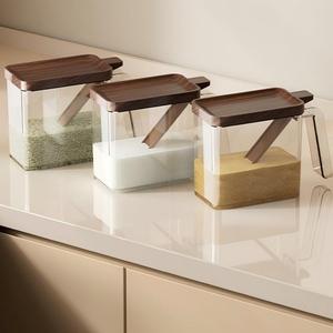 Conjunto de Potes Quadrados Empilháveis Transparentes para Temperos de Cozinha com Tampa e Colher - Product Image 4
