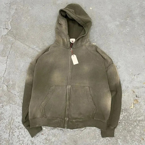 Sweat à capuche de haute qualité en coton 100% avec effet délavé à l'acide, fermeture éclair et broderie vieillie - Product Image 4
