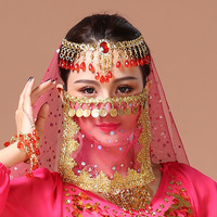 Jh490 Sexy Mysterious Lady Belly Dance Face Veil Voile Sequin Bead Wrap Scarf