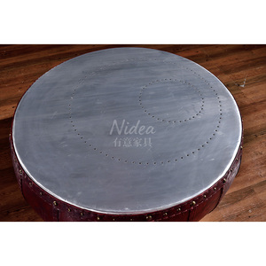 Tavolino da Caffè LOFT Originale a Forma di Tamburo in Alluminio con Rivetti, Stile <span class=keywords><strong>Industriale</strong></span>, Fatto a Mano, Durevole, <span class=keywords><strong>Arredamento</strong></span> per <span class=keywords><strong>Soggiorno</strong></span> - Product Image 4