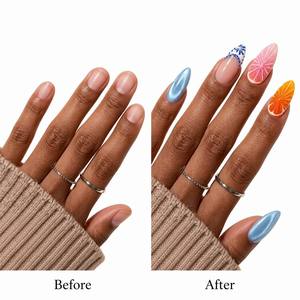 Collection de faux <span class=keywords><strong>ongles</strong></span> à presser de créateur, vente en gros, personnalisés, en forme d'amande, 3D, réutilisables, artificiels, motifs floraux tropicaux - Product Image 4