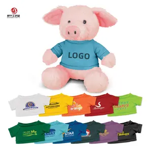 Kawaii Wholesale Promotion custom logo 20cm Soft pig plush toy with embroidered eyes and a polyester t-shirt plush toy doll