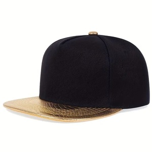 Gorra Snapback Negra de 6 Paneles con Visera de Textura de Cocodrilo Dorada, Estilo Urbano Unisex, Gorra Casual - Product Image 1