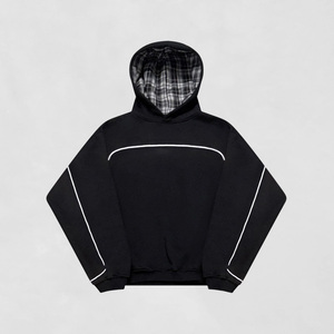 Sweat à capuche ample avec doublure réfléchissante personnalisée, poche kangourou sur le devant, bordures et ourlet côtelés, coupe courte, sweat à capuche de survêtement graphique - Product Image 1