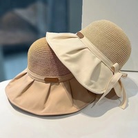 Sombrero de Paja de Ala Ancha para Mujer, Nuevo Modelo de Verano, Versátil, Portátil, con Lazo, Ideal para la Playa y Viajes, Venta al Por Mayor