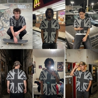 T-shirt graphique Union Jack pour homme, orné de strass, effet délavé, streetwear, marque privée, faible MOQ, usine OEM ODM