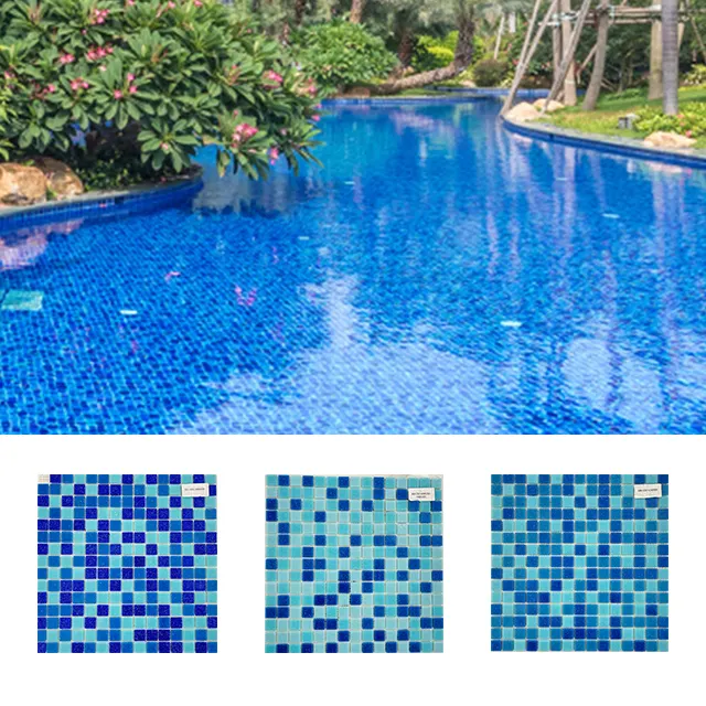 Foshan Günstiger Preis Outdoor Badezimmer Dusche Boden Wand Blau Weiß Farbe Schwimmbad Fliesen Mosaik