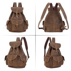 Sac à dos personnalisé vintage en cuir pleine fleur avec cordon de serrage sac à dos en cuir véritable pour hommes - Product Image 4