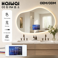 Miroir intelligent avec commande par application Tuya, interrupteur tactile, DC12V 60W, affichage LED de la température et de l'heure, variateur d'intensité