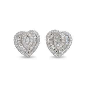 Orecchini a cuore in oro bianco con diamanti naturali colore D certificati GIA, gioielli da sposa per donna, stile romantico - Product Image 1