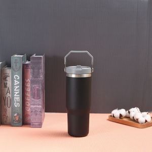 Gobelet isotherme sous vide 20oz 30oz avec poignée de transport pour voiture, couvercle, paille et base antidérapante pour café chaud - Product Image 6