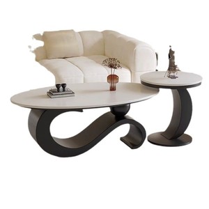 Table basse en pierre de style italien, design artistique en ardoise noire mate, pour petit salon, espace lounge de luxe léger - Product Image 5