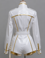 Costume de scène K-Pop pour femme East Costume, combinaison en cuir verni blanc et or avec manches transparentes, en stock