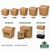 Caja de Almuerzo Desechable de Papel Kraft, Envase de Alimentos para Llevar, Pollo Frito, Ensalada, Biodegradable, Ecológico, Cajas para Llevar de 800 ml