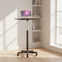 MERRY Table mobile autoportante moderne en acier avec plateau en bois, réglable en hauteur, pour ordinateur portable, bureau ou chevet