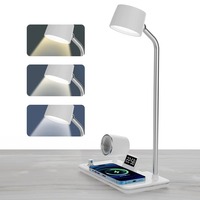 Lampe de table LED intelligente à chargement sans fil avec haut-parleur Bluetooth Lampe de protection des yeux à calendrier perpétuel de bureau Veilleuse de chevet