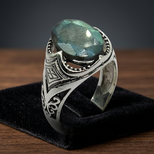 925artpalace Handmade Stylish 925 Silver <b>Ring</b> with Labradorite Gemstone <b>Adjustable</b> Glitzy Fashion <b>Ring</b> - Product Image 3