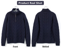 Herren 100% Baumwolle 12GG Strickpullover mit Halbreißverschluss, Stehkragen, Gerippten Bündchen und Saum, Klassischer Business-Casual-Pullover mit Zopfmuster