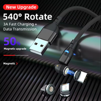 Justlink 3-en-1 540 °   Câble de charge magnétique rotatif 3A à charge rapide, tressé en nylon avec LED pour iPhone Type-C Micro USB