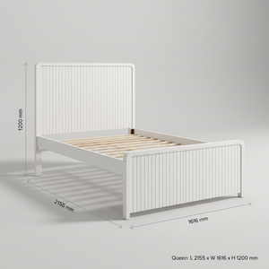 Minimalist White Queen Size <b>Platform</b> <b>Bed</b> <b>Frame</b> With Plywood Panel Design Assemblable - Product Image 1