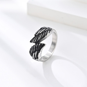 Unique vintage distressed wing guardian angel wings titanium steel <b>ring</b> for men and women, unisex <b>couple</b> jewelry. - Product Image 2
