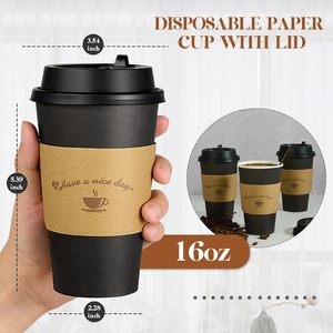 Tapas de vasos de papel de café desechables reciclables de pared única para bebidas de chocolate caliente para uso en restaurante familiar en relieve negro - Product Image 2