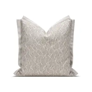 AIBUZHIJIA taie d'oreiller en lin vague fil à broder Design taies d'oreiller beige pour canapé canapé