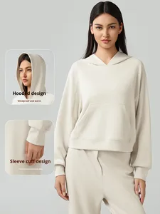 Pull à capuche doublé coupe-vent pour <span class=keywords><strong>femme</strong></span>, décontracté, ample, court, pour la course à pied, sport, manches longues, nouvelle collection automne-hiver, DAW165 - Product Image 3