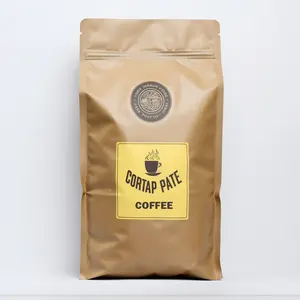 Bolsa de papel de café Kraft impresa personalizada Mini negro 250G bolsas de café de fondo plano pequeña bolsa de café en grano con válvula