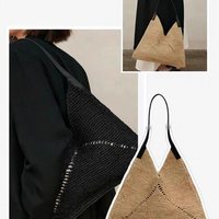 Venta al por mayor de fábrica: Nuevo bolso de rafia tejido a mano, hueco, para vacaciones, playa, grande, triangular, para mujer.